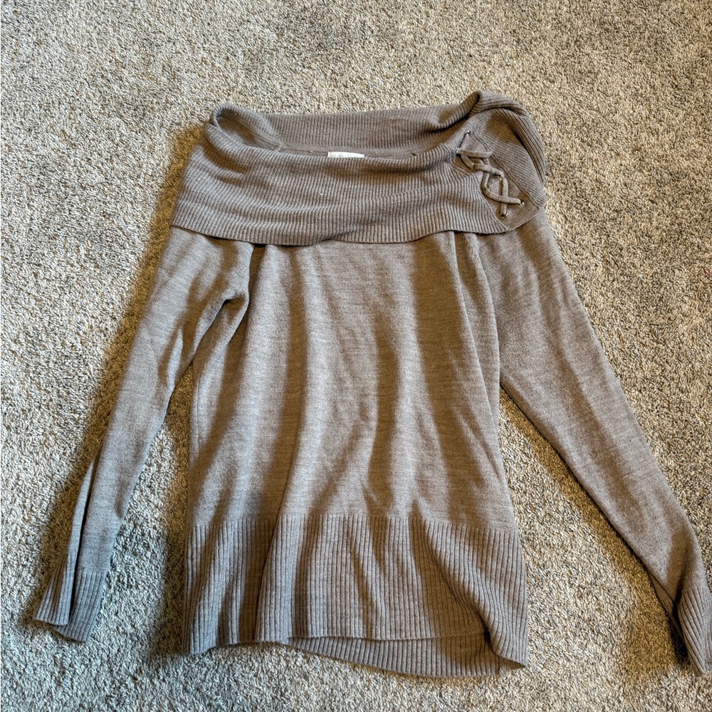 New York & Company Off-Shoulder Taupe Sweater
